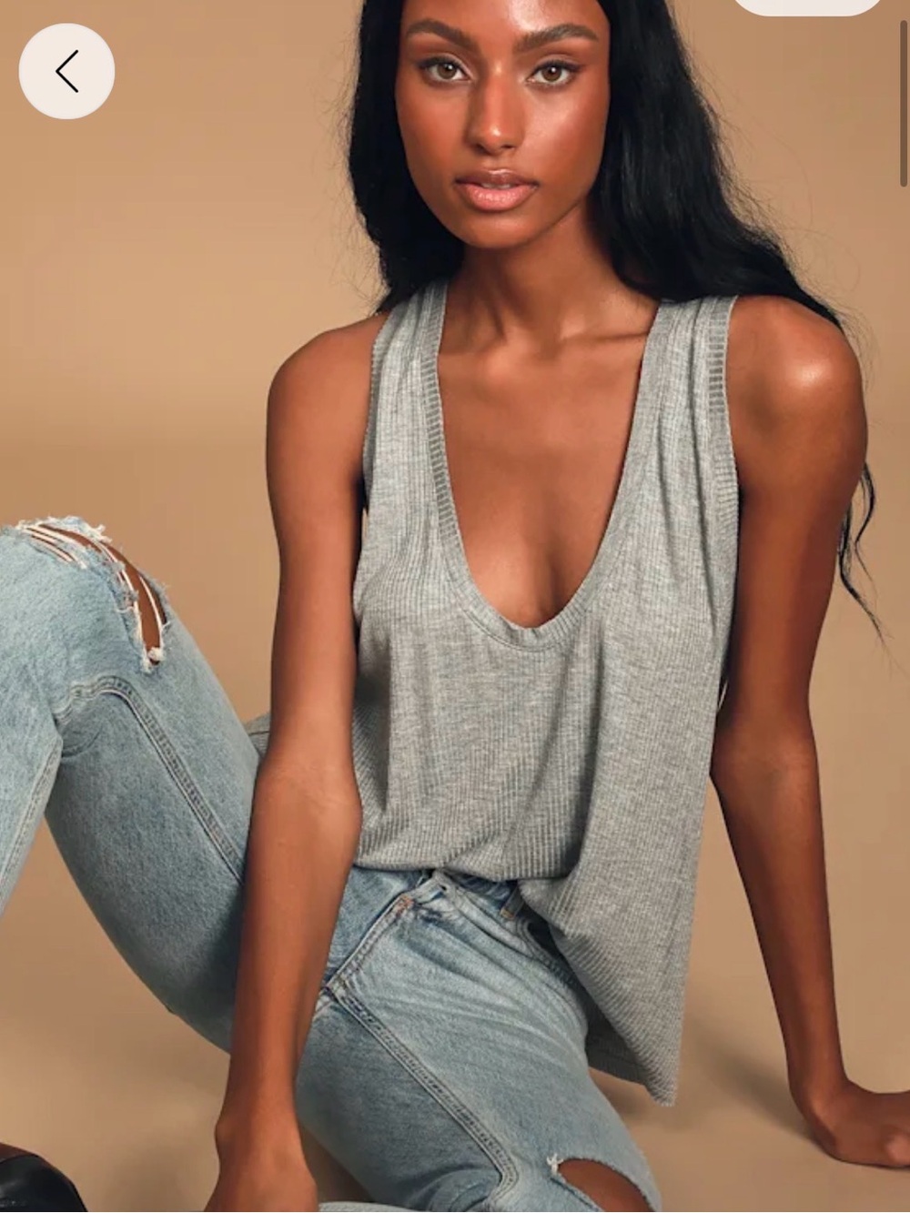 Lulu's Gray Ribbed V-Neck Tank Top